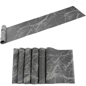 Table Runner and Placemats Set of 6,Washable Easy Clean PVC Heat Resistant Marbling Painting Art Table Decor for Daily Use(Black) in Saudi Arabia
