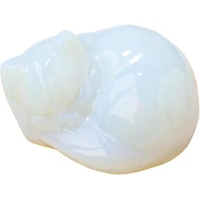 Runyangshi Flame Stone Crystal Cat Decor Cute Office Desk Decor Cat Statue Natural Crystal Healing Stone Home Room Decor Lucky Cat Figurine Cat Gifts for women Cat Lovers