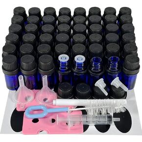 48 عبوة 1/6 أونصة (5 مل) زجاجة قطارة زيت عطري. قوارير زجاجات عينة قابلة لإعادة التعبئة مع قطارة ذات فتحة صغيرة وغطاء للعطور والزيوت العطرية (العنبر) in Kuwait