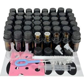 48Pack 1/6oz (5ml) Essential Oil Dropper Glass Bottle. Refillable Sample Bottles Vials With Orifice Reducer Dropper And Cap For Perfume And Aromatherapy Oils (Amber)