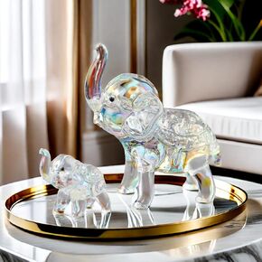 Crystal Elephant Mother and Child Statue Decor, 2PCS Elephant Figurines Craft Set, Glass Art Animals Collectible, Crystal Elephant Statue,Crystal Home Decor, Gifts for Women and Children (Clear)