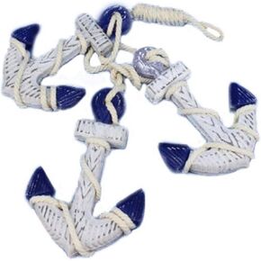Hampton Nautical Wooden Rustic Blue Triple Anchor Set, 7"