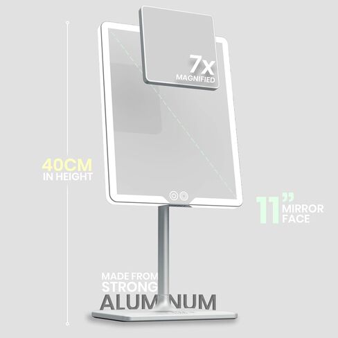 Orbit Mirror in Phantom Black | Vanity Mirror with Lights, Makeup Mirror, LED Lighted Desk Mirror with Light for Tabletop 7X 1X Magnification Dimmable and Rechargeable | Black in Saudi Arabia