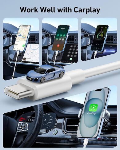 كابل Carplay للسيارة لهاتف iPhone 15/15 Plus/15 Pro Max، 2 حزمة USB A إلى USB C لسلك Carplay USB C، كابل iPad USB C iPad Pro 13/12.9/11 بوصة iPad Air 5/4 كابل شحن سلك شاحن سيارة صغير 3FT in Kuwait
