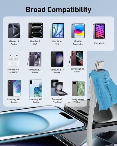 كابل Carplay للسيارة لهاتف iPhone 15/15 Plus/15 Pro Max، 2 حزمة USB A إلى USB C لسلك Carplay USB C، كابل iPad USB C iPad Pro 13/12.9/11 بوصة iPad Air 5/4 كابل شحن سلك شاحن سيارة صغير 3FT in Kuwait
