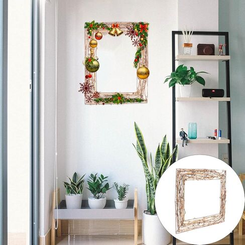 YARNOW Retro عيد الميلاد الروطان إكليل الحرف اليدوية DIY مربع إكليل العنب الجاف إكليل الروطان الجاف DIY أكاليل الحرف اليدوية لعيد الميلاد باب جدار ديكور التصوير الدعائم إطار الصورة in Kuwait