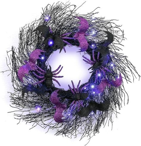 Halloween Black Cat Wreaths for Front Door, 22 Inch Natural Vines Wreath with Black Cat Rose Owl and Berry, Spooky Halloween Wreaths for Front Door Home Party Outside Decoration (Black and Orange) in Saudi Arabia