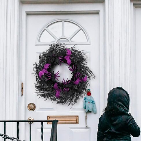 Halloween Black Cat Wreaths for Front Door, 22 Inch Natural Vines Wreath with Black Cat Rose Owl and Berry, Spooky Halloween Wreaths for Front Door Home Party Outside Decoration (Black and Orange) in Saudi Arabia