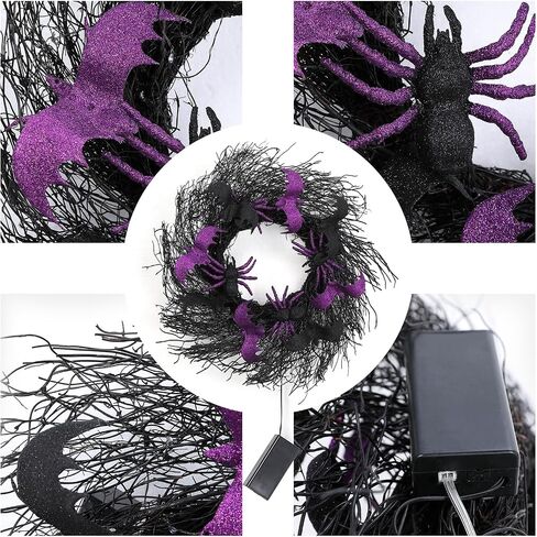 Halloween Black Cat Wreaths for Front Door, 22 Inch Natural Vines Wreath with Black Cat Rose Owl and Berry, Spooky Halloween Wreaths for Front Door Home Party Outside Decoration (Black and Orange) in Saudi Arabia