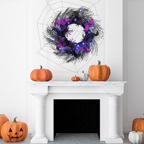 Halloween Black Cat Wreaths for Front Door, 22 Inch Natural Vines Wreath with Black Cat Rose Owl and Berry, Spooky Halloween Wreaths for Front Door Home Party Outside Decoration (Black and Orange) in Saudi Arabia