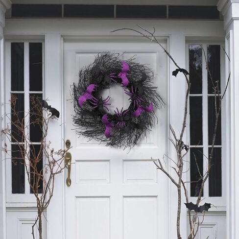 Halloween Black Cat Wreaths for Front Door, 22 Inch Natural Vines Wreath with Black Cat Rose Owl and Berry, Spooky Halloween Wreaths for Front Door Home Party Outside Decoration (Black and Orange) in Saudi Arabia