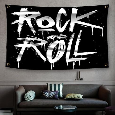 نسيج JXJV Rock And Roll، نسيج الفرقة، نسيج العلم الفني، ديكورات حفلات الروك آند رول، غرفة النوم، غرفة المعيشة، ديكور صالة النوم المشتركة، ديكورات الحفلات المعلقة على الحائط الصخري (59 بوصة × 39 بوصة) in Saudi Arabia