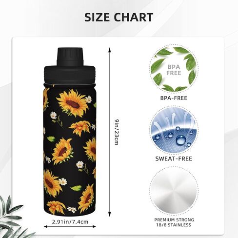 Cerburny Water Bottle Sunflower 18 oz Stainless Steel Insulated Bottles With Lid Wide Mouth Gym Sports Water Jug For Women Mom Mother in Saudi Arabia