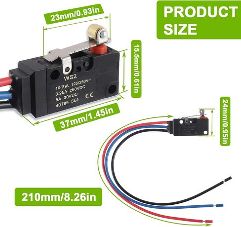 3 Line 10A 250VAC Micro Limit Switch SPDT Waterproof Switch with Roller Lever and Pre Wired(pack of 2pcs) in Saudi Arabia