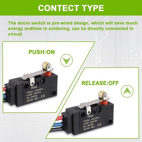 3 Line 10A 250VAC Micro Limit Switch SPDT Waterproof Switch with Roller Lever and Pre Wired(pack of 2pcs) in Saudi Arabia