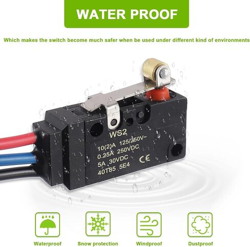3 Line 10A 250VAC Micro Limit Switch SPDT Waterproof Switch with Roller Lever and Pre Wired(pack of 2pcs) in Saudi Arabia