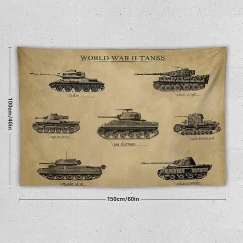 نسيج Charcasus Vintage WWII Tank Tapestry - Retro 40x60 بوصة الجدار شنقا ملصق ديكور لغرفة المعيشة وغرفة النوم - هدية عظيمة لهواة التاريخ والمتحمسين العسكريين - تذكارات الحرب العالمية الثانية in Saudi Arabia