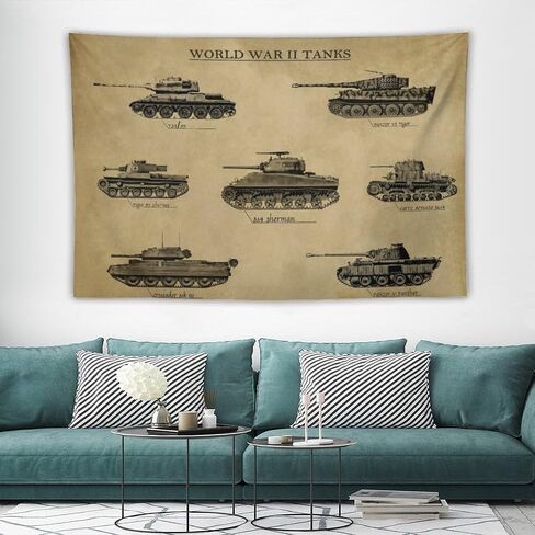 نسيج Charcasus Vintage WWII Tank Tapestry - Retro 40x60 بوصة الجدار شنقا ملصق ديكور لغرفة المعيشة وغرفة النوم - هدية عظيمة لهواة التاريخ والمتحمسين العسكريين - تذكارات الحرب العالمية الثانية in Saudi Arabia