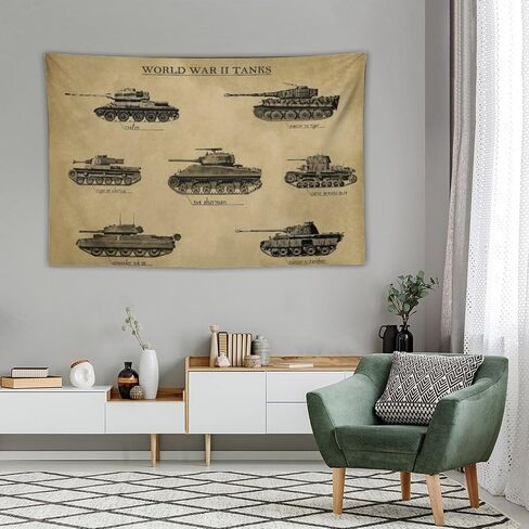 نسيج Charcasus Vintage WWII Tank Tapestry - Retro 40x60 بوصة الجدار شنقا ملصق ديكور لغرفة المعيشة وغرفة النوم - هدية عظيمة لهواة التاريخ والمتحمسين العسكريين - تذكارات الحرب العالمية الثانية in Saudi Arabia