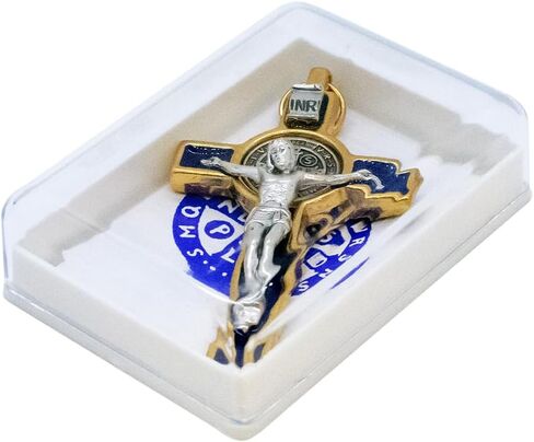 Metal Saint Benedict Crucifix Pendant | Patron Saint of Students and Europe | Includes Case | Great Catholic Gift for First Holy Communion and Confirmation in Saudi Arabia