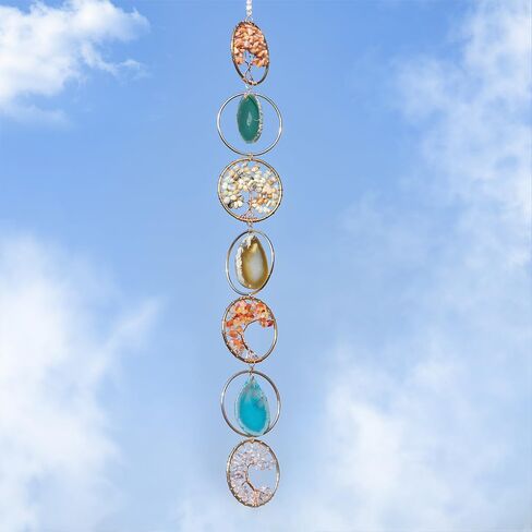 Decorative Wall Hanging Ornament Natural Crystal Gemstones Life of Trees and Agate Slices Ornament for Home Decor, Raw Stones Wall Hanging Arts in Saudi Arabia