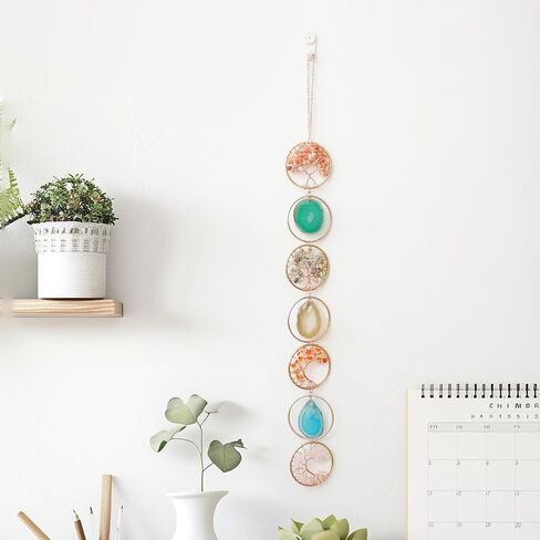 Decorative Wall Hanging Ornament Natural Crystal Gemstones Life of Trees and Agate Slices Ornament for Home Decor, Raw Stones Wall Hanging Arts in Saudi Arabia