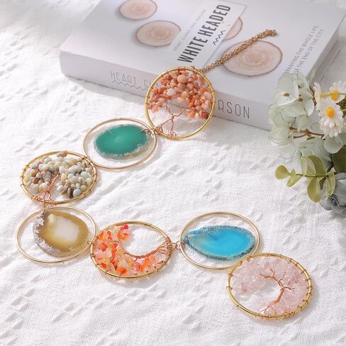 Decorative Wall Hanging Ornament Natural Crystal Gemstones Life of Trees and Agate Slices Ornament for Home Decor, Raw Stones Wall Hanging Arts in Saudi Arabia