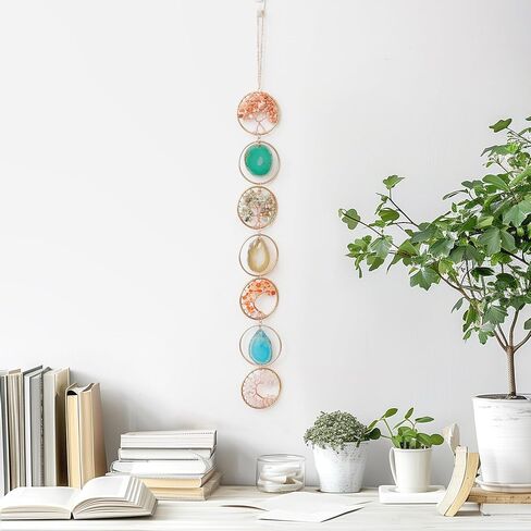 Decorative Wall Hanging Ornament Natural Crystal Gemstones Life of Trees and Agate Slices Ornament for Home Decor, Raw Stones Wall Hanging Arts in Saudi Arabia