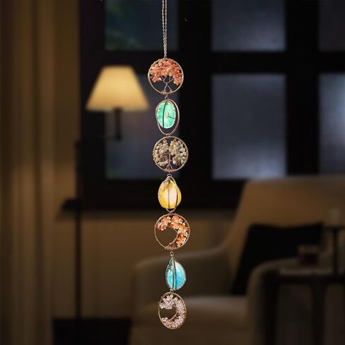Decorative Wall Hanging Ornament Natural Crystal Gemstones Life of Trees and Agate Slices Ornament for Home Decor, Raw Stones Wall Hanging Arts in Saudi Arabia