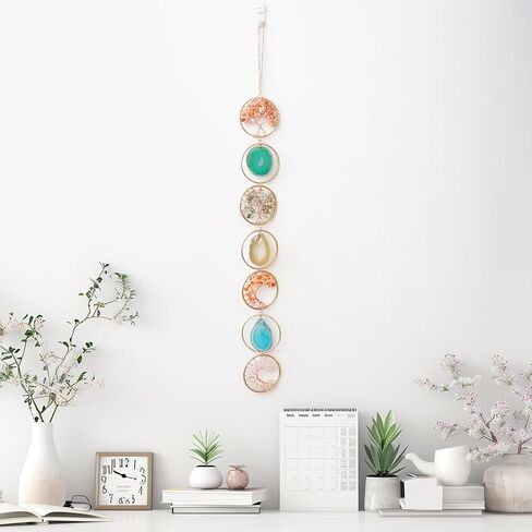 Decorative Wall Hanging Ornament Natural Crystal Gemstones Life of Trees and Agate Slices Ornament for Home Decor, Raw Stones Wall Hanging Arts in Saudi Arabia