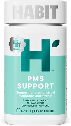 Habit PMS Support Supplement for Women (60 Capsules) - Supports Premenstrual Symptoms & Stress, Hormone Balance, Mood, B Vitamins, Vitamin D, Chasteberry, Ashwagandha, Gluten-Free, Non-GMO (1 Pack) in Kuwait