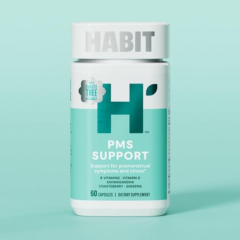 Habit PMS Support Supplement for Women (60 Capsules) - Supports Premenstrual Symptoms & Stress, Hormone Balance, Mood, B Vitamins, Vitamin D, Chasteberry, Ashwagandha, Gluten-Free, Non-GMO (1 Pack) in Kuwait