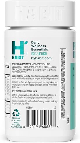Habit PMS Support Supplement for Women (60 Capsules) - Supports Premenstrual Symptoms & Stress, Hormone Balance, Mood, B Vitamins, Vitamin D, Chasteberry, Ashwagandha, Gluten-Free, Non-GMO (1 Pack) in Kuwait
