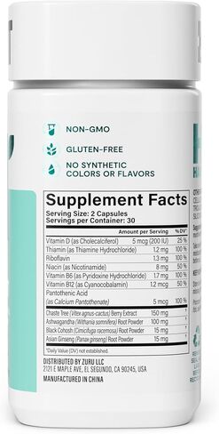 Habit PMS Support Supplement for Women (60 Capsules) - Supports Premenstrual Symptoms & Stress, Hormone Balance, Mood, B Vitamins, Vitamin D, Chasteberry, Ashwagandha, Gluten-Free, Non-GMO (1 Pack) in Kuwait