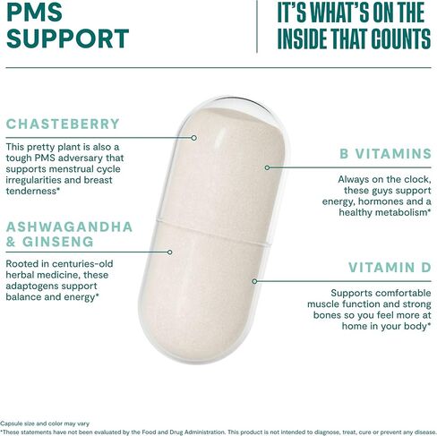 Habit PMS Support Supplement for Women (60 Capsules) - Supports Premenstrual Symptoms & Stress, Hormone Balance, Mood, B Vitamins, Vitamin D, Chasteberry, Ashwagandha, Gluten-Free, Non-GMO (1 Pack) in Kuwait