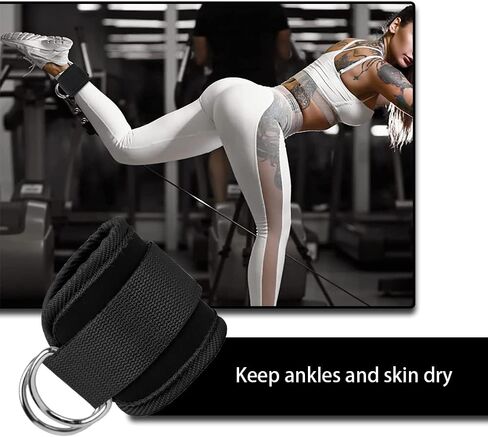 2 Pcs Black Cable Machines Ankle Strap Adjustable Weight Wrist Belt Double D-Ring Machine Ankle Cuff for Women Men Home Fitness in Saudi Arabia