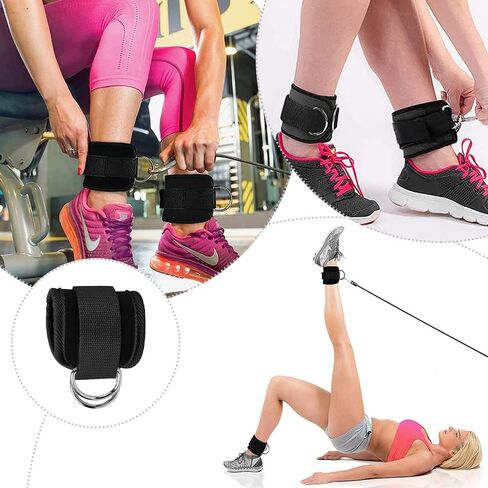 2 Pcs Black Cable Machines Ankle Strap Adjustable Weight Wrist Belt Double D-Ring Machine Ankle Cuff for Women Men Home Fitness in Saudi Arabia
