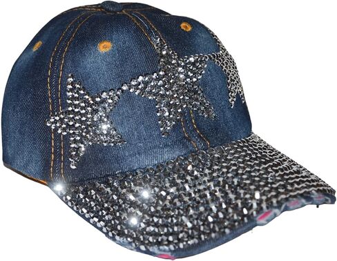 Popfizzy Rhinestone Baseball Cap for Women and Girls, Fun Bedazzled Hats, Cute Bling Denim and Diamond Hat, Sparkly Gifts in Saudi Arabia