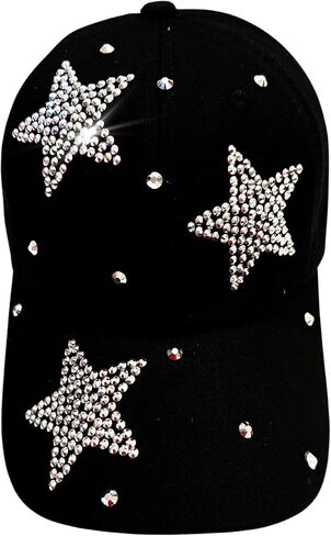 Popfizzy Rhinestone Baseball Cap for Women and Girls, Fun Bedazzled Hats, Cute Bling Denim and Diamond Hat, Sparkly Gifts in Saudi Arabia