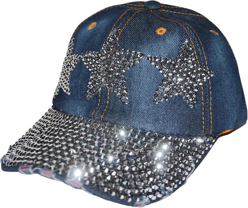 Popfizzy Rhinestone Baseball Cap for Women and Girls, Fun Bedazzled Hats, Cute Bling Denim and Diamond Hat, Sparkly Gifts in Saudi Arabia
