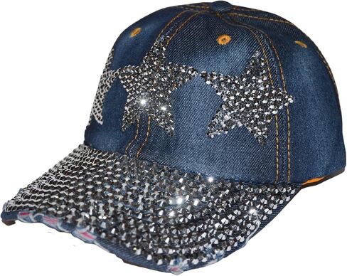 Popfizzy Rhinestone Baseball Cap for Women and Girls, Fun Bedazzled Hats, Cute Bling Denim and Diamond Hat, Sparkly Gifts in Saudi Arabia