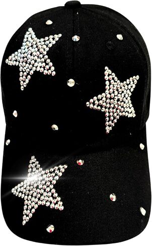 Popfizzy Rhinestone Baseball Cap for Women and Girls, Fun Bedazzled Hats, Cute Bling Denim and Diamond Hat, Sparkly Gifts in Saudi Arabia