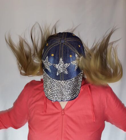 Popfizzy Rhinestone Baseball Cap for Women and Girls, Fun Bedazzled Hats, Cute Bling Denim and Diamond Hat, Sparkly Gifts in Saudi Arabia