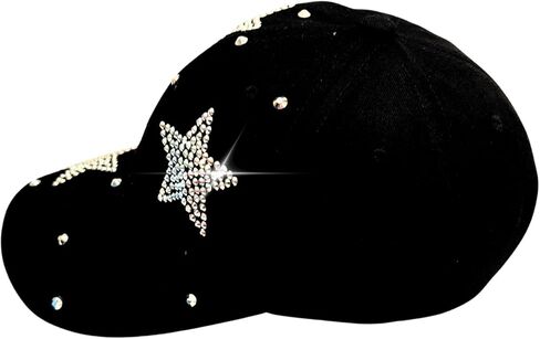 Popfizzy Rhinestone Baseball Cap for Women and Girls, Fun Bedazzled Hats, Cute Bling Denim and Diamond Hat, Sparkly Gifts in Saudi Arabia