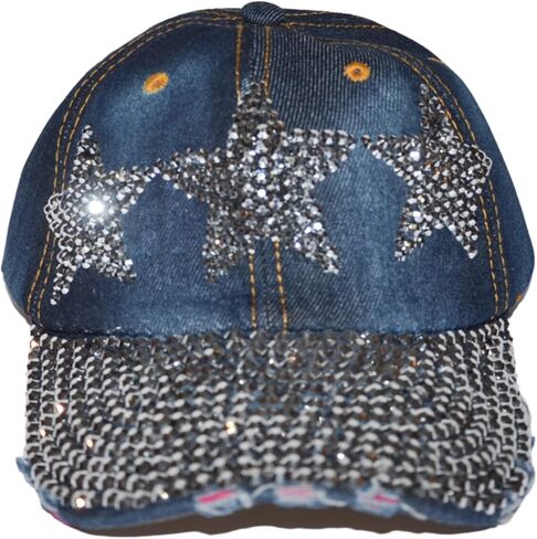 Popfizzy Rhinestone Baseball Cap for Women and Girls, Fun Bedazzled Hats, Cute Bling Denim and Diamond Hat, Sparkly Gifts in Saudi Arabia