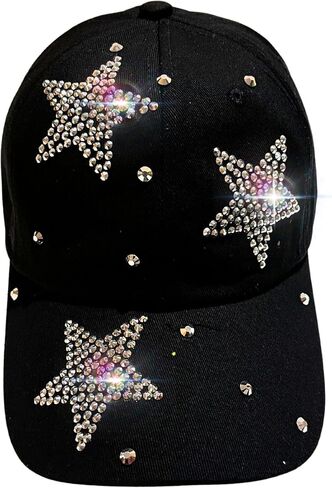 Popfizzy Rhinestone Baseball Cap for Women and Girls, Fun Bedazzled Hats, Cute Bling Denim and Diamond Hat, Sparkly Gifts in Saudi Arabia