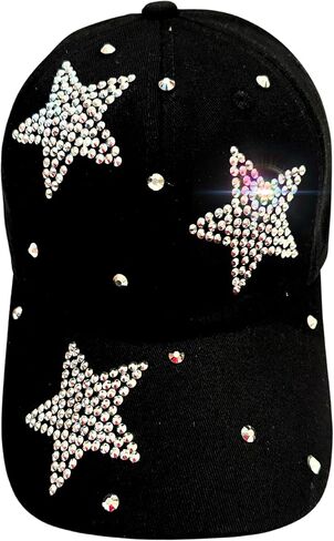 Popfizzy Rhinestone Baseball Cap for Women and Girls, Fun Bedazzled Hats, Cute Bling Denim and Diamond Hat, Sparkly Gifts in Saudi Arabia