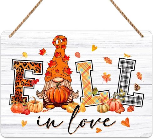 WaaHome Fall Gnomes Decorations for Home, Farmhouse Fall in Love Sign Wreath for Front Door Decor, Fall Autumn Welcome Decor Sign Hanger for Home Wall Door Porch Thanksgiving Decorations in Saudi Arabia