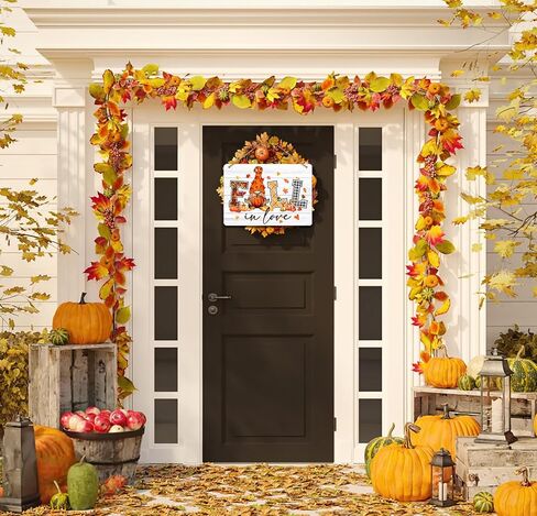 WaaHome Fall Gnomes Decorations for Home, Farmhouse Fall in Love Sign Wreath for Front Door Decor, Fall Autumn Welcome Decor Sign Hanger for Home Wall Door Porch Thanksgiving Decorations in Saudi Arabia