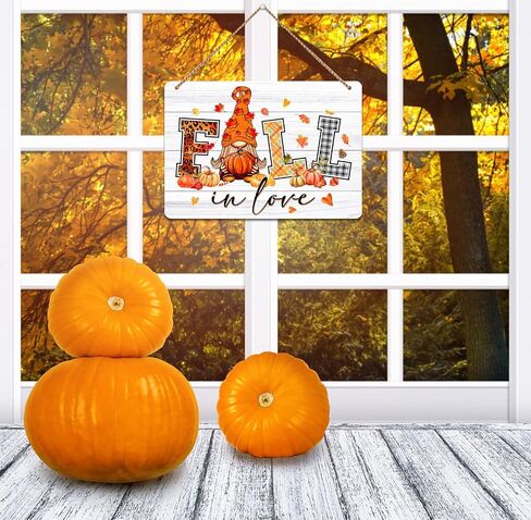 WaaHome Fall Gnomes Decorations for Home, Farmhouse Fall in Love Sign Wreath for Front Door Decor, Fall Autumn Welcome Decor Sign Hanger for Home Wall Door Porch Thanksgiving Decorations in Saudi Arabia